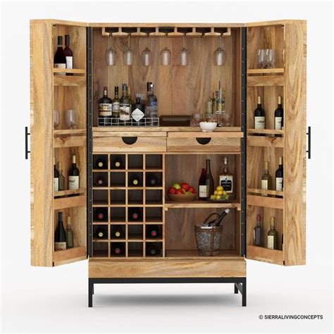 A Wooden Cabinet Filled With Lots Of Bottles