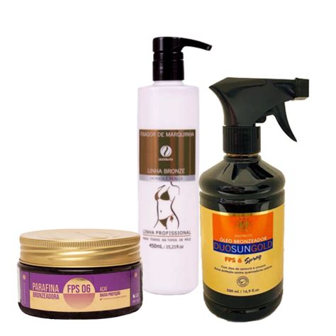 Kit parafina bronzeadora Açai 200g òleo bronzeador 500ml Fixador de