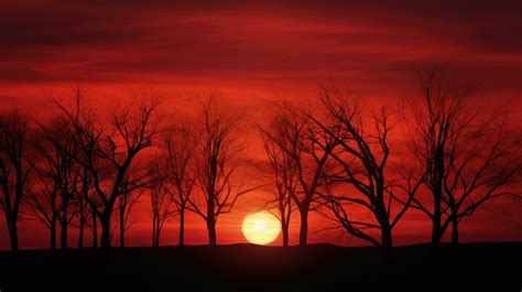 Fiery Red Sunset Behind Naked Autumn Trees Stock Photo At Vecteezy