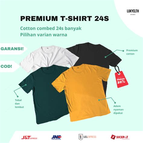 Kaos Polos 24s Premium Pria Wanita Cotton Combed 24s Jumbo Size Xxl