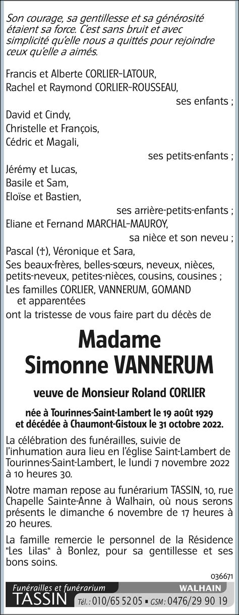 Simonne VANNERUM 31 10 2022 Avis nécrologique lavenir net