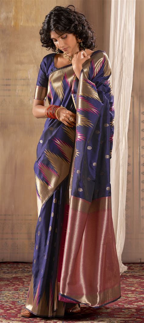 Festive Traditional Blue Color Art Silk Fabric Saree