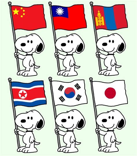 Snoopy Holding All The Flags Of East Asia 🇨🇳🇹🇼🇲🇳🇰🇵🇰🇷🇯🇵 In 2024 South