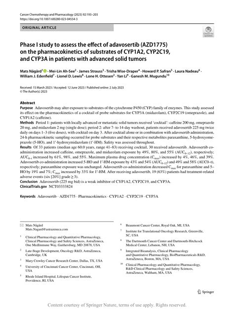 PDF Phase I Study To Assess The Effect Of Adavosertib AZD1775 On