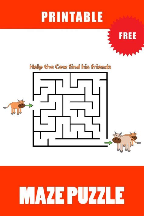 Printable Cow Maze Puzzle In 2022 Maze Puzzles Printable Mazes Maze