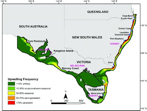 The upwelling frequency map, generated by combining the 126 monthly ...