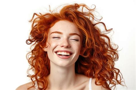 Premium Photo Portrait Of Beautiful Cheerful Redhead Girl With Flying