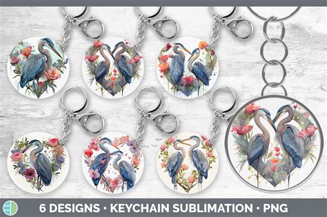 Valentines Blue Heron Keychain Bundle Keyring Sublimation Designs By