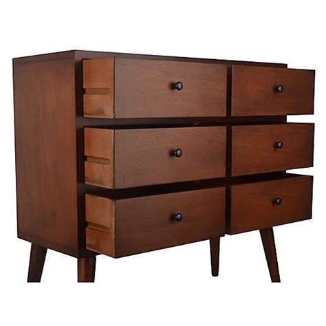 Mid Century Modern 6 Drawer Dresser Vintage Walnut Finish Kassandra