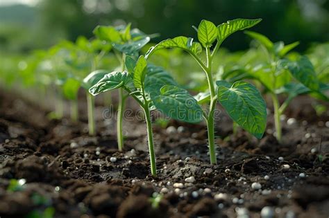 Mature Tomato Seedlings In Neat Rows With Automatic Watering System In