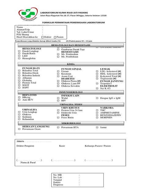 Formulir Permintaan Pemeriksaan Laboratorium Pdf