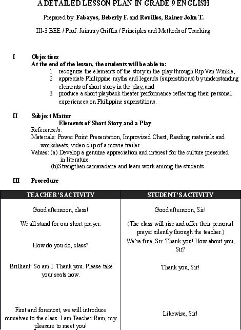 Download Grade9 English Lesson Plan