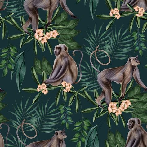 WLD53109W | Morris Dark Blue Tropical Jungle Monkey Wallpaper