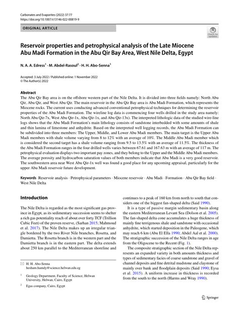 Pdf Reservoir Properties And Petrophysical Analysis Of The Late