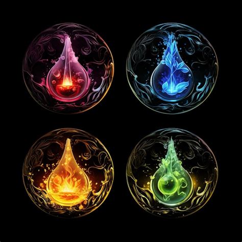 Premium AI Image | four different colored fire and water symbols in a ...