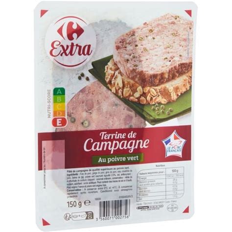 Terrine de campagne au poivre vert CARREFOUR EXTRA le pot de 150g à