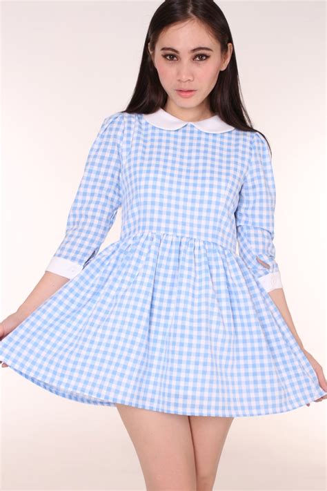 Made To Order Caroline Baby Doll Dress In Blue Gingham Glitters For