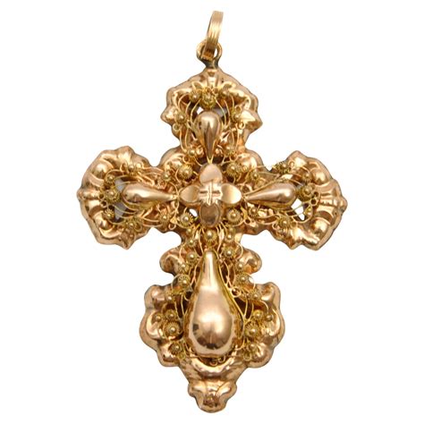 Antique 19th Century 14k Gold Filigree Cross Pendant For Sale At 1stdibs