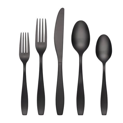 Cambridge January Black Satin 20-Pieces Brushed Modern Flatware ...