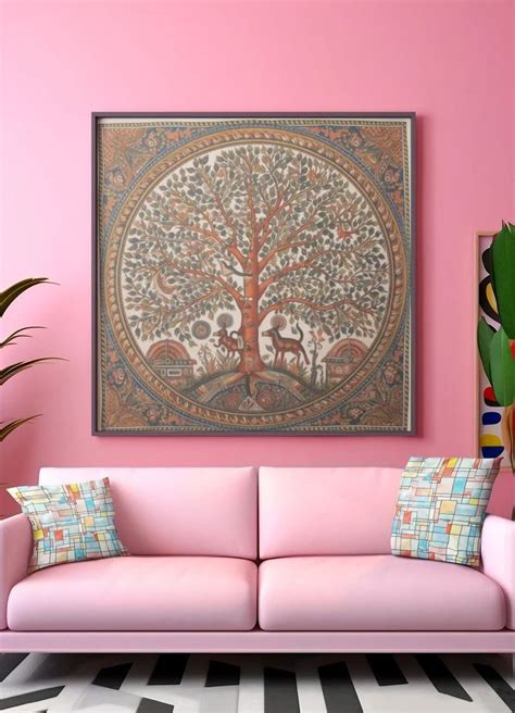 Tree Of Life Indian Gond Style Painting Gift Madhya Pradesh India