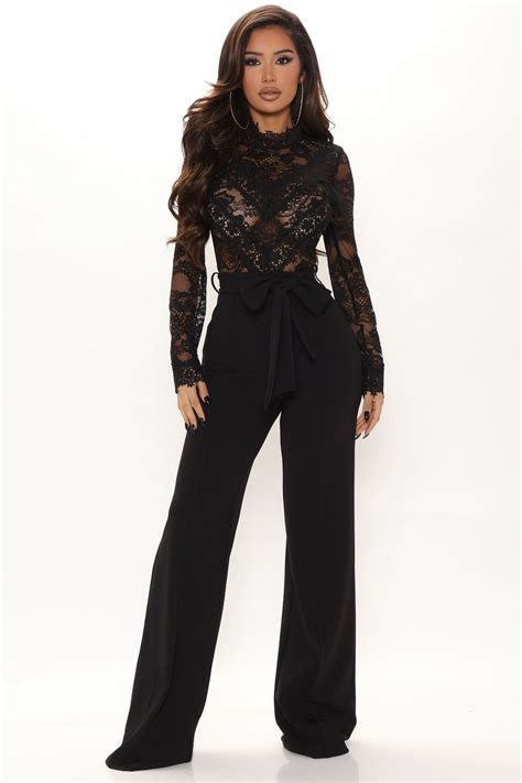 Lillian Lace Jumpsuit Black In 2022 Black Lace Jumpsuit Lace