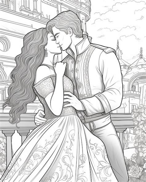 Premium Photo A Coloring Page Of A Man And Woman Kissing In Front Of