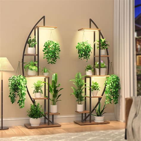 Bacekoll Plant Stand Indoor With Grow Lights Tiered Tall Plant Shelf