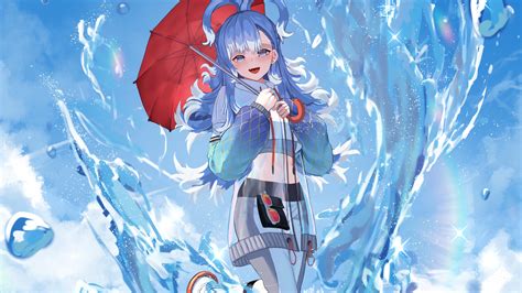 Hololive Kobo Kanaeru With Red Umbrella Blue Sky Background K Hd