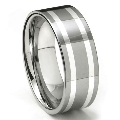 Keon Tungsten Carbide Silver Inlay Wedding Band Ring