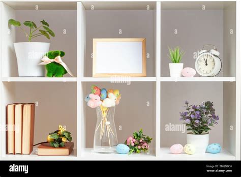 Home Interior Elements Of Easter Decor White Shelves With Books Alarm