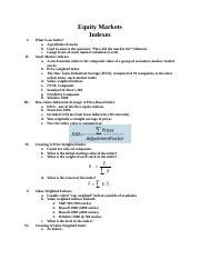 Fin Equity Markets Indexes Docx Equity Markets Indexes I Ii