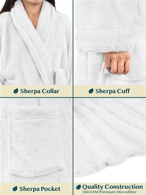 Premium Womens Plush Soft Robe Fuzzy Fluffy Warm Sherpa Fleece Bathrobe