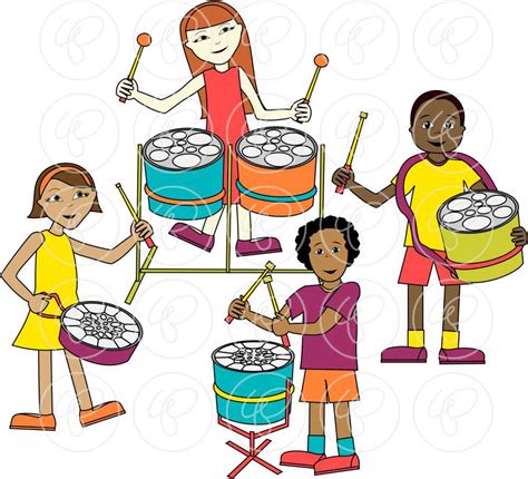 Steelpan Band: Clip Art Pack 300 Dpi Digital Images Children Steelpan ...