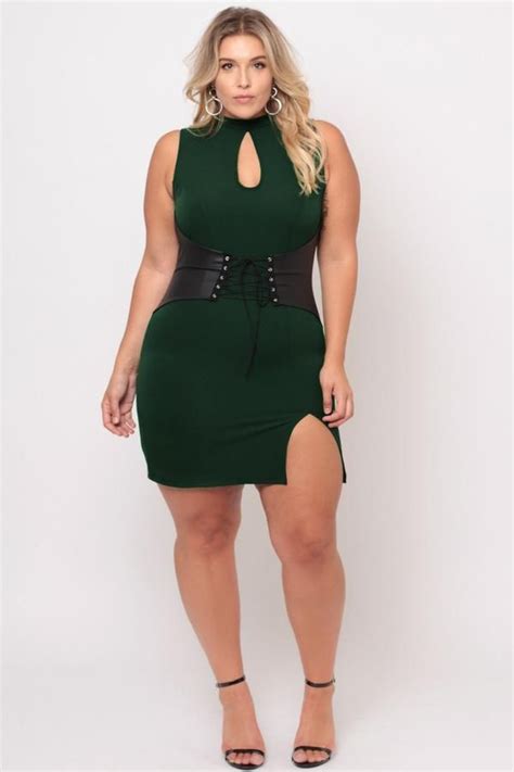 Plus Size Waist Snatcher Bodycon Dress Hunter Green Plus Size Outfits Black Bodycon Dress