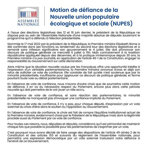 Motion De D Fiance De La Nouvelle Union Populaire Cologique Et Sociale