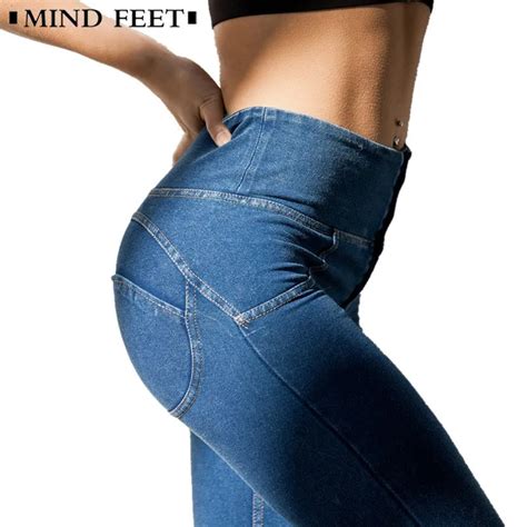 Mind Feet High Waist Slim Jeans Push Up Hip Denim Pants Women Elastic Fitness Leggings Female