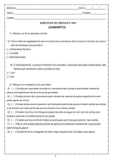 CiÊncias 6° Ano Atividades Provas AvaliaÇÕes Simulados ExercÍcios C Gabarito Ii Portal Escola