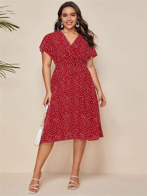 SHEIN Mulvari Plus Polka Dot Belted A Line Dress SHEIN UK