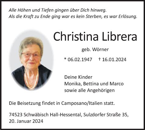 Traueranzeigen Von Christina Librera S Dwest Presse Trauer