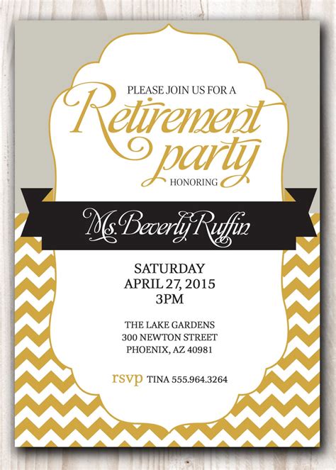 Retirement Party Invitation Gold And Silver Or Pick Any Color