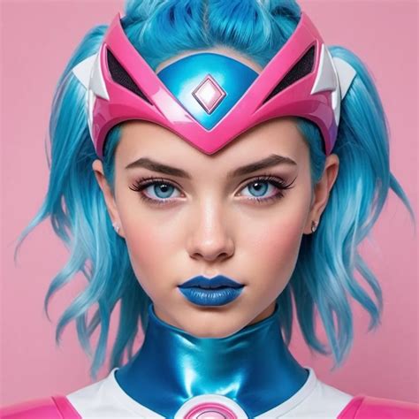 Pink Power Ranger Bimbo Hypnotic Blue Lips Blue Hai