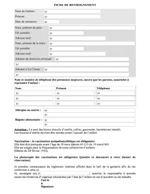 Fillable Online Fiche De Renseignement Fax Email Print Pdffiller