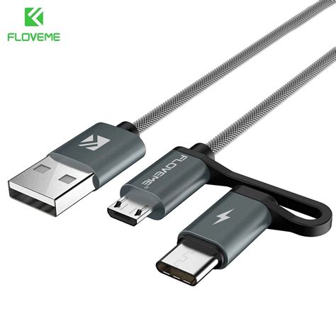 FLOVEME 2 In 1 QC 3 0 Micro USB Type C Cable Fast Charging Type C