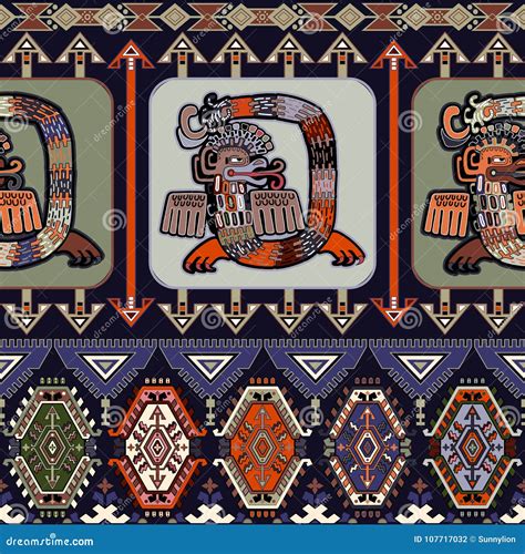 Vector Seamless Aztec Pattern Mexican Ornamental Border Stock Vector