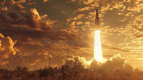 Rocket Launch At Sunset With Dramatic Clouds Human Space Flight Space