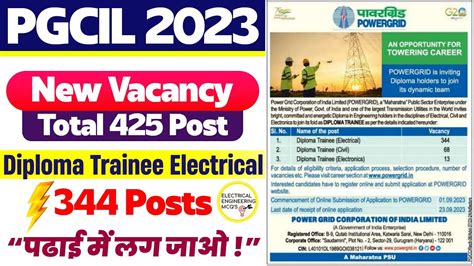 PGCIL Diploma Trainee Electrical Recruitment 2023 425 Post PGCIL