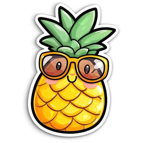 Cute Pineapple With Sunglasses Cartoon Illustration Premium Ai