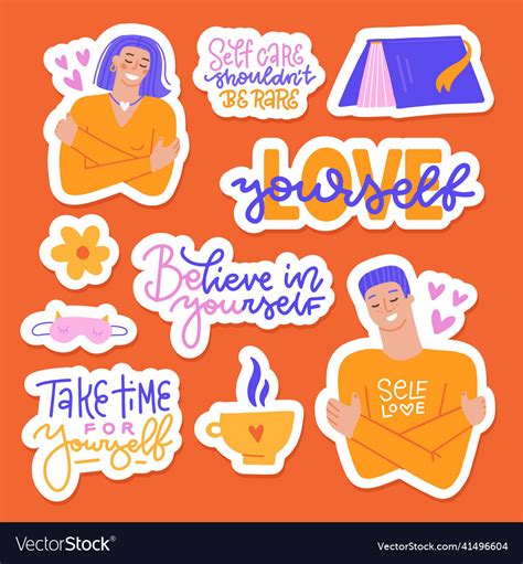 Collection of love yourself stickers love care Vector Image