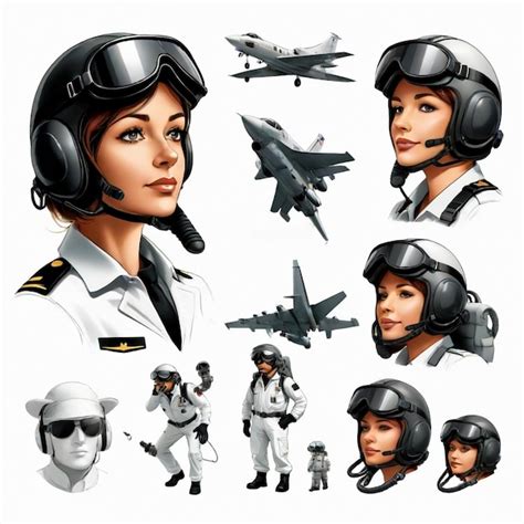 Pilot Vector Set White Background Isolated A High Qual Premium Ai