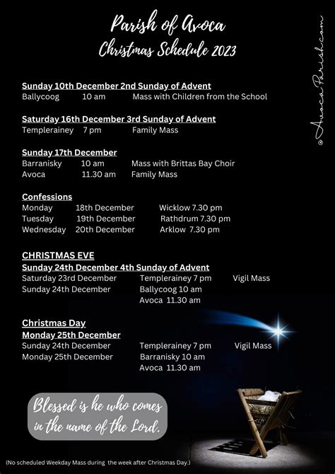 Christmas 2023 Schedule – Parish of Avoca